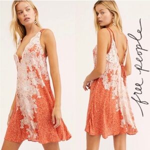 NWT Free People Floral Morning Sun Mini Slip Dress Cayenne Combo XS